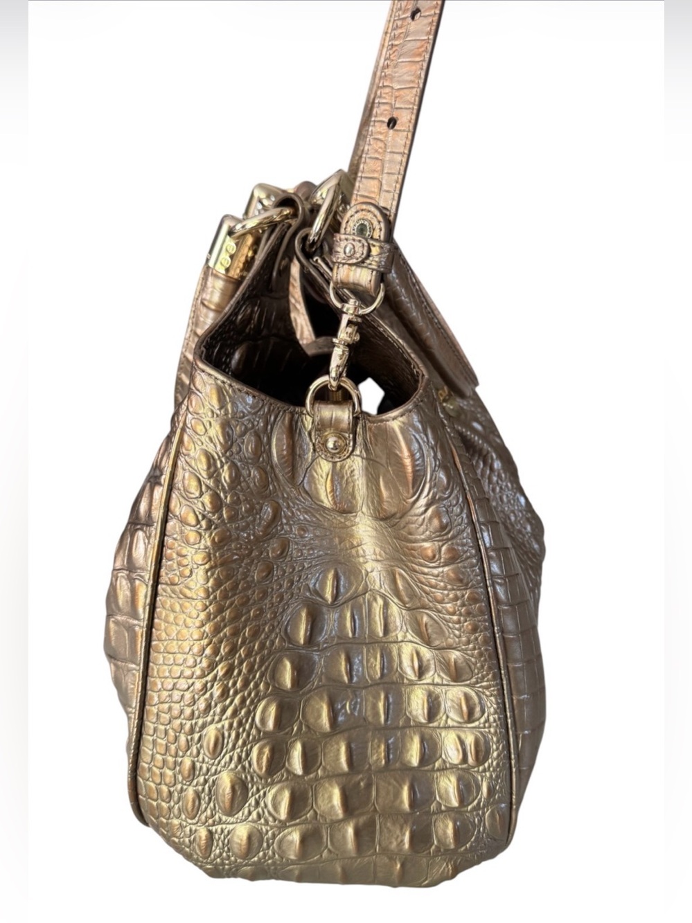 Brahmin Elisa Large Satchel β Gold Croc Embossed Leather | Gold Hardware | - Picture 9 of 17